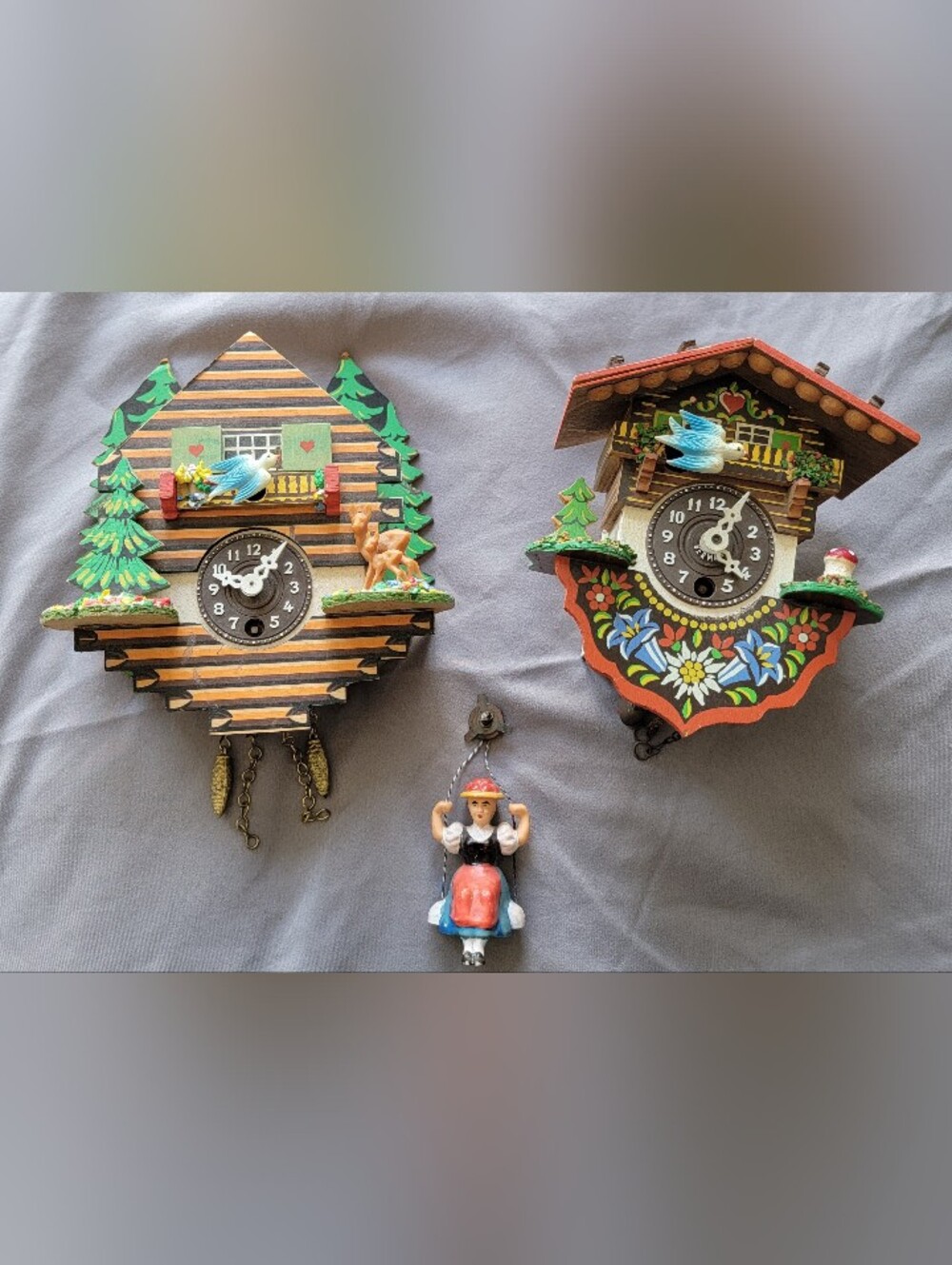 Lot of 2 Black Forest Style German Cuckoo Clocks (For Parts or Repair)